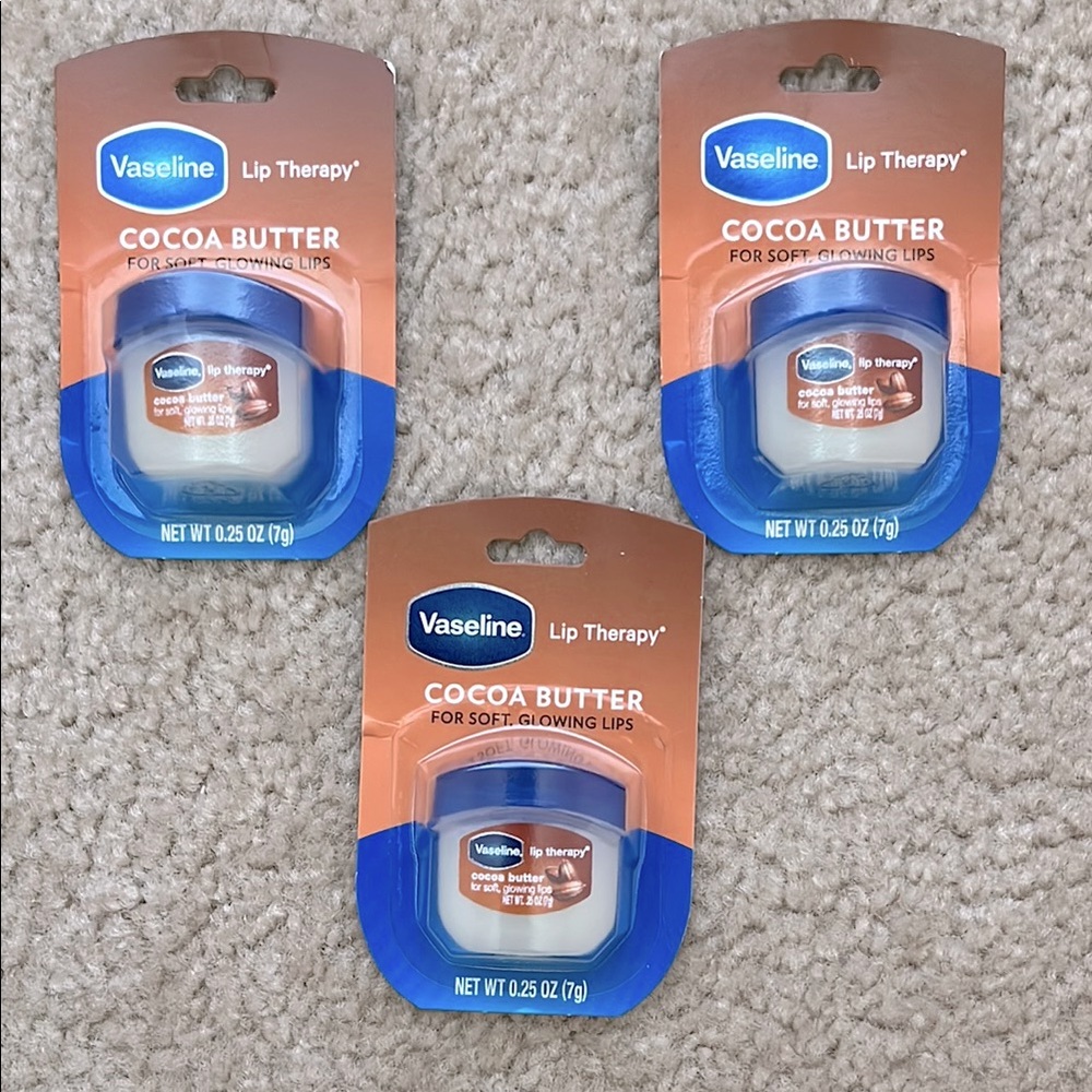 (3) Vaseline Lip Therapy Cocoa Butter Mini Lip Balms, 0.25 Oz Ea